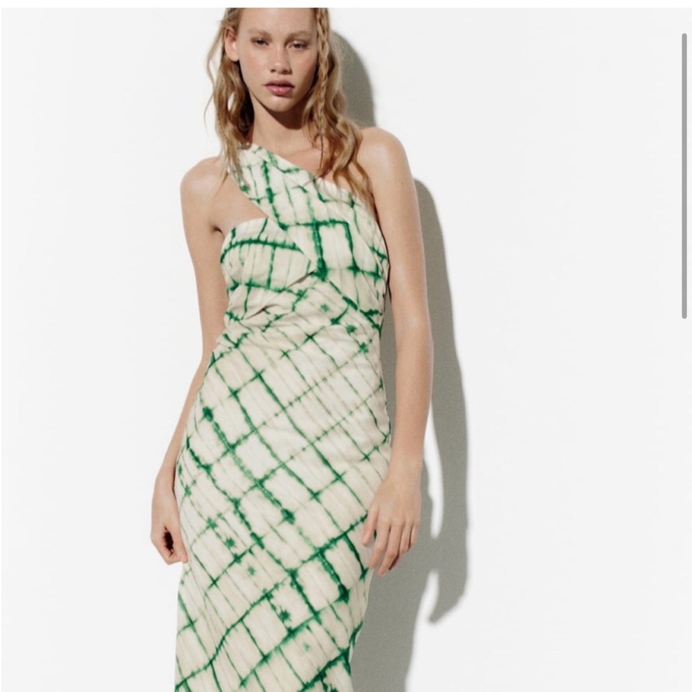 ZARA NWT Elegant Green and White Women's Dress - Picture 2 of 11